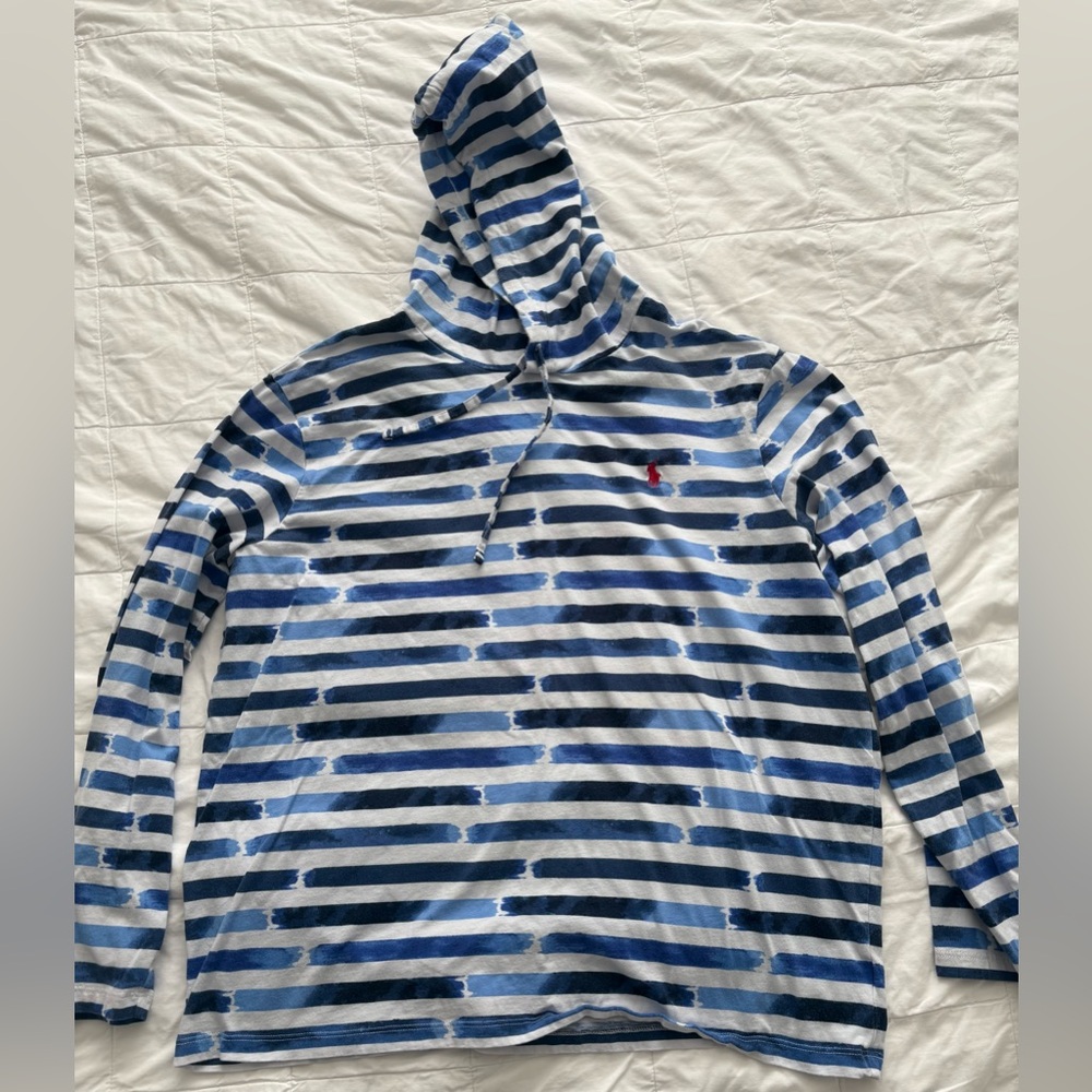 Polo by Ralph Lauren Boys Blue and White Striped Lightweight Hoodie Size L